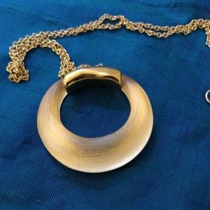 Alexis Bittar Gold-Tone Frosted Beige Circular Pendant Necklace
